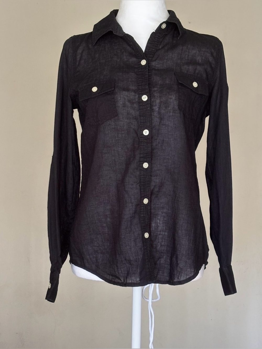 Old Navy Classic Black Long Sleeve Semi-Sheer Button Down Shirt